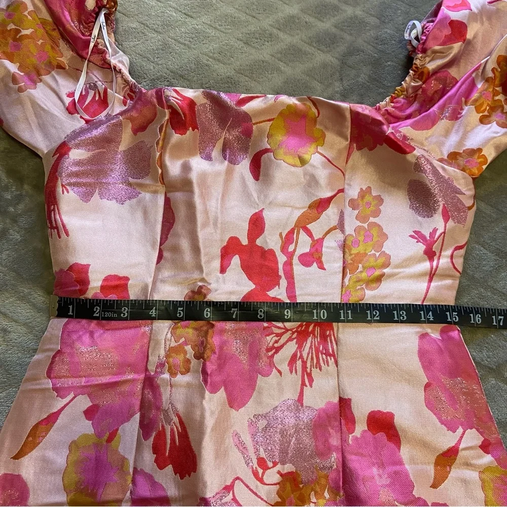 NWOT Lulus So Stunning Orange Multi Floral Jacquard Puff Sleeve Mini Dress_9